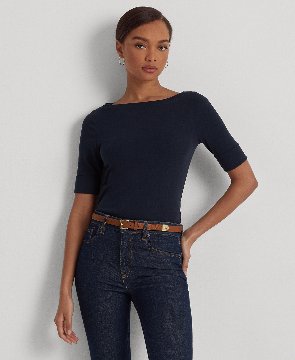 Lauren Ralph Lauren Stretch Boatneck Top, Regular & Petite In Lauren Navy