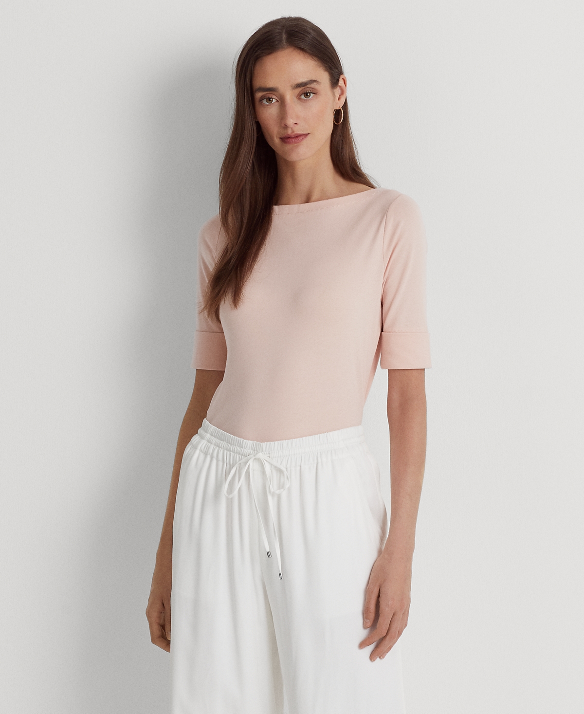 Lauren Ralph Lauren Stretch Boatneck Top, Regular & Petite In Rose