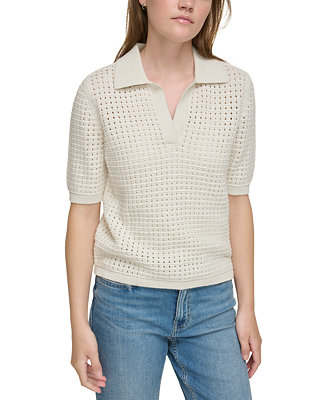Calvin Klein Jeans Women #39 s Open Stitch Short Sleeve Polo Macy #39 s Calvin Klein Jeans Women #39 s Open Stitch Short Sleeve Polo Macy #39 s