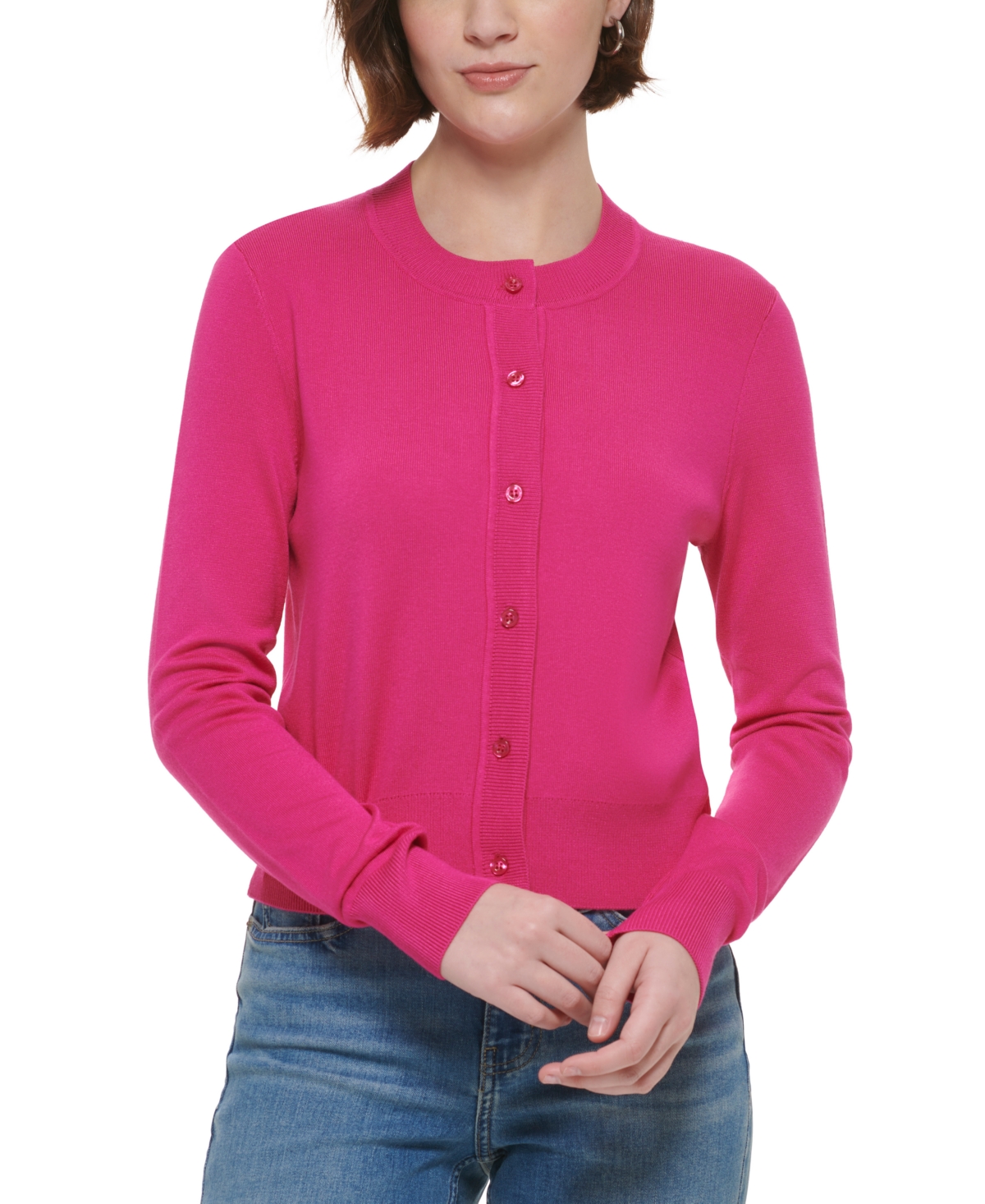 Calvin Klein Jeans Est.1978 Women's Long-sleeve Crewneck Cardigan In Electric Pink