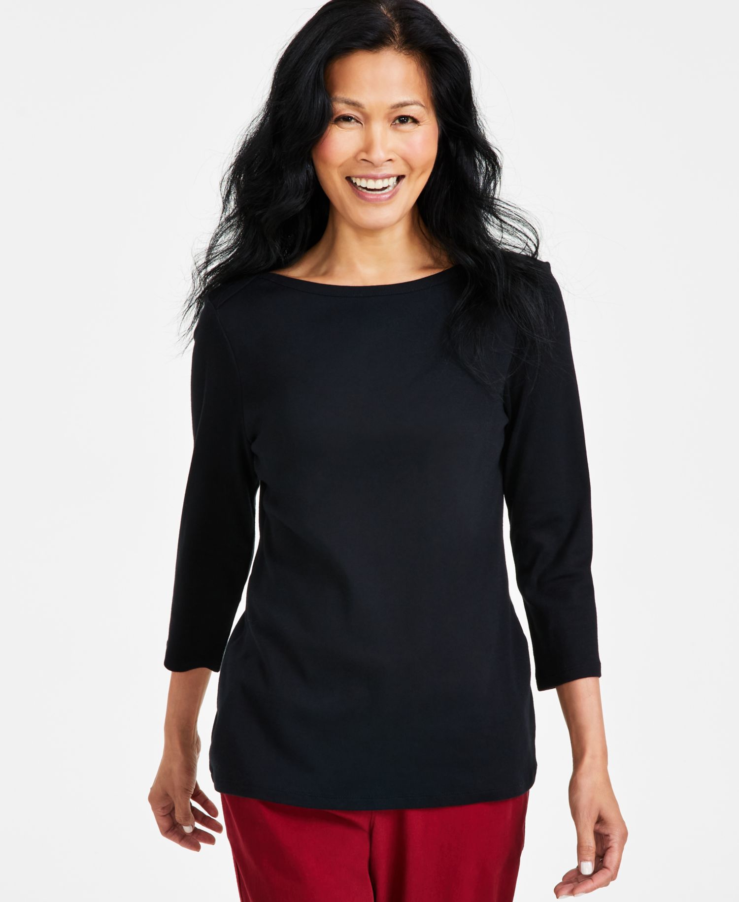 Plus Size 3/4 Sleeve Boat-Neck Top
