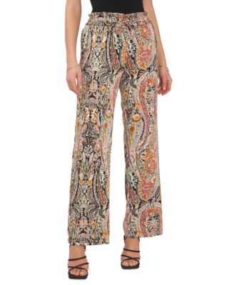 1.STATE - Women's Printed High-Rise Drawstring-Waist Pants