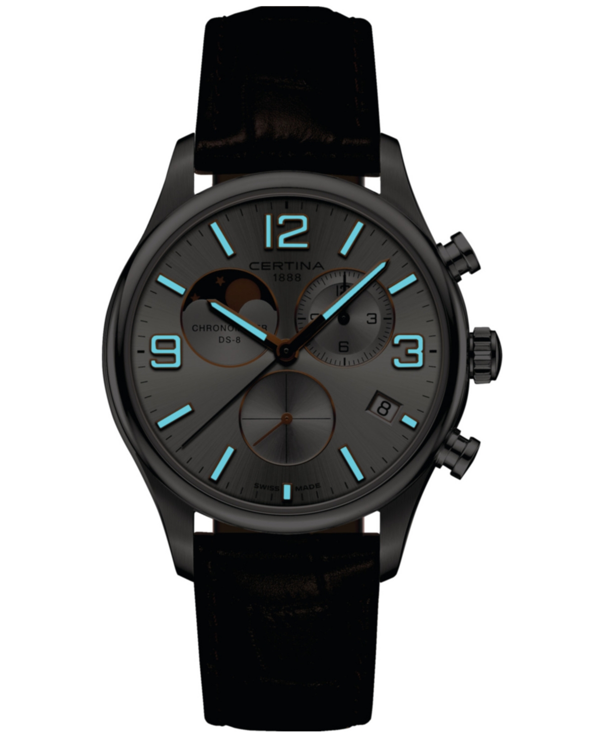 Men's Swiss Chronograph Ds-8 Moon Phase Brown Leather Strap Watch 42mm - Silver