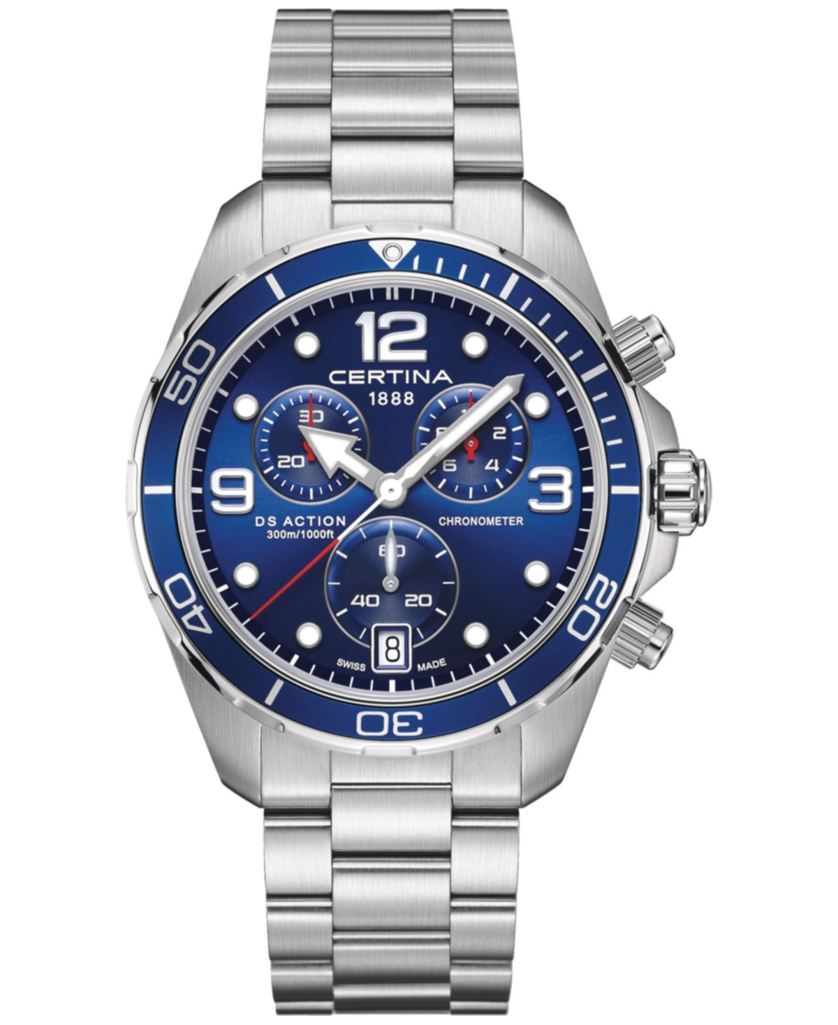 Certina Men's Swiss Chronograph Ds Action Stainless Steel Bracelet Watch 43mm In Blue