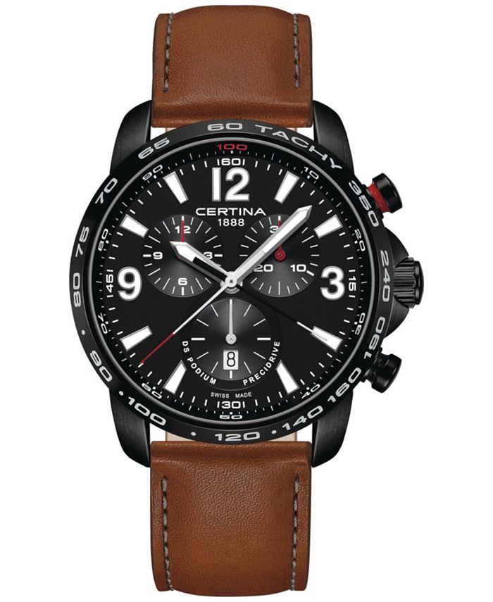Certina Men s Swiss Chronograph DS Podium Brown Leather Strap