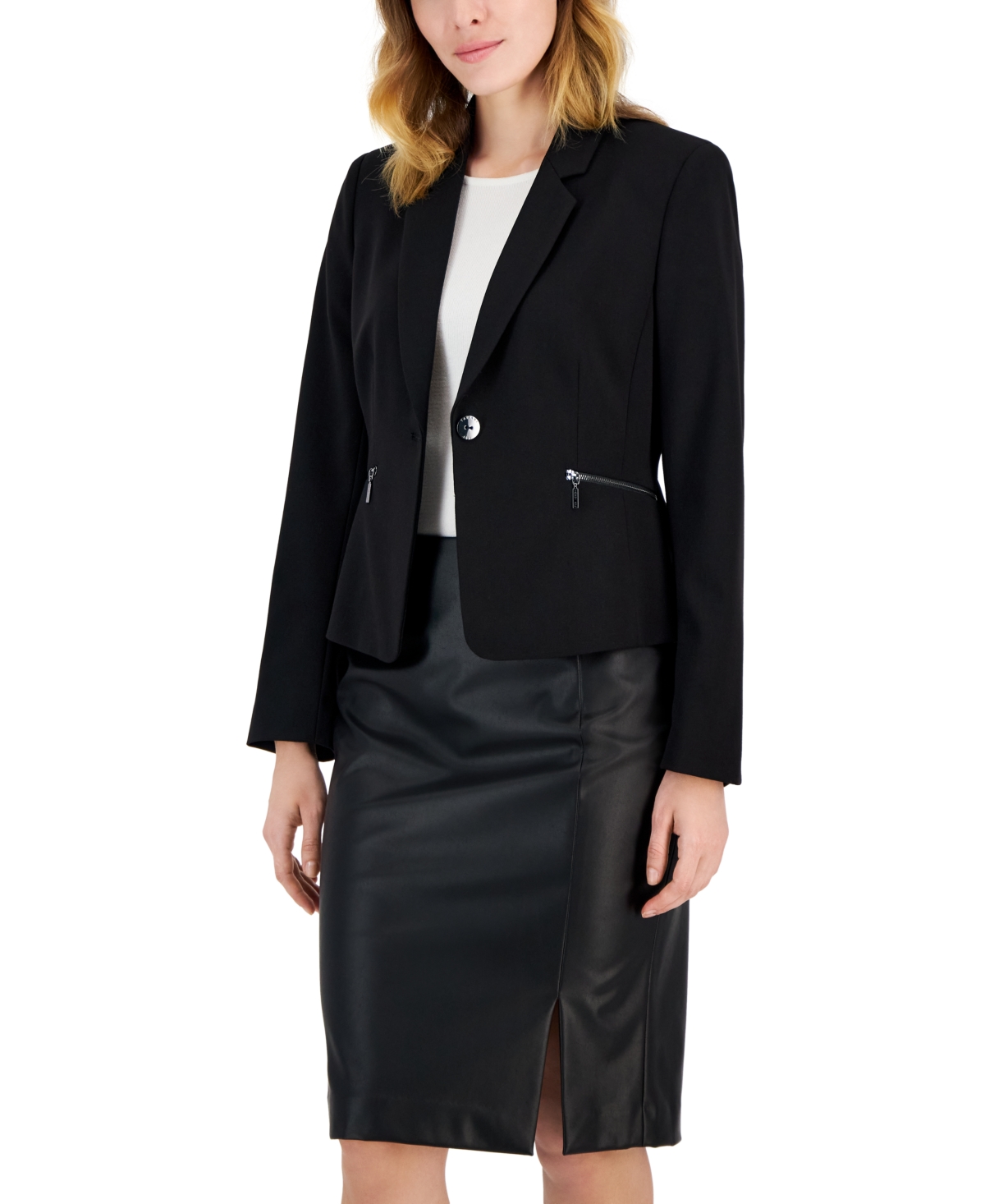 Women's Long-Sleeve Zip-Pocket Blazer - Black
