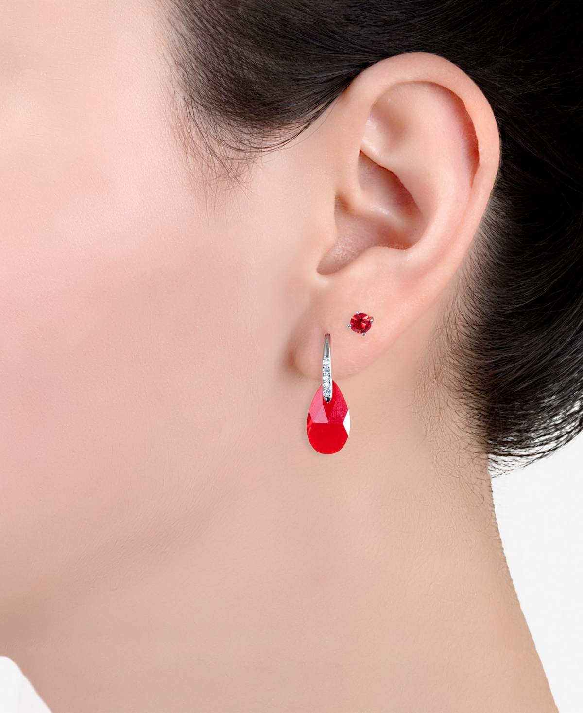Gianni Bernini 2-Pair Crystal Teardrop Stud Earrings Set (1.34 ct. t.w.) in Sterling Silver