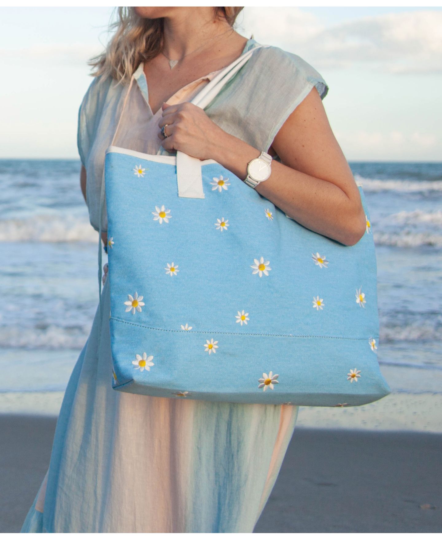 Женская сумка Shady Lady Daisy Extra Large, 100% Cotton Canvas Carryall, цвет: Синий — фото 6