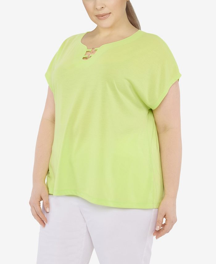HEARTS OF PALM Plus Size Aqua Aficionada Solid Ring Neck Short Sleeve Top Macy's