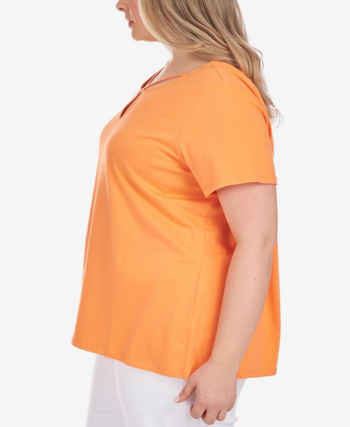 HEARTS OF PALM Plus Size So Sun Sational Solid Stretch Short Sleeve