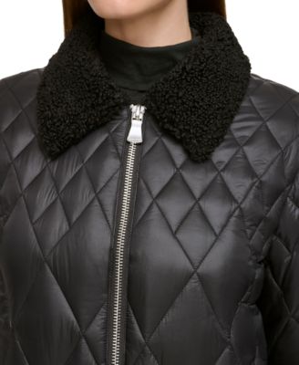Women's Faux-Fur-Collar Quilted Coat