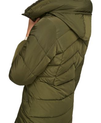 Women's Faux-Sherpa Collar Hooded Stretch Puffer Coat, Created for Macy's