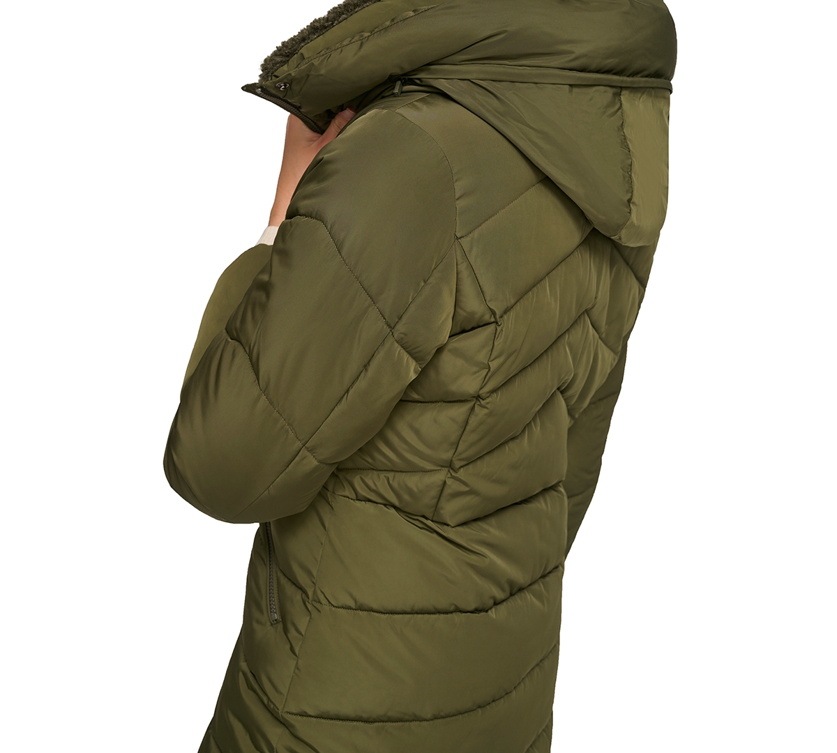 Calvin Klein Women's Faux-Sherpa Collar Hooded Stretch Puffer Coat, Created for Macy's
