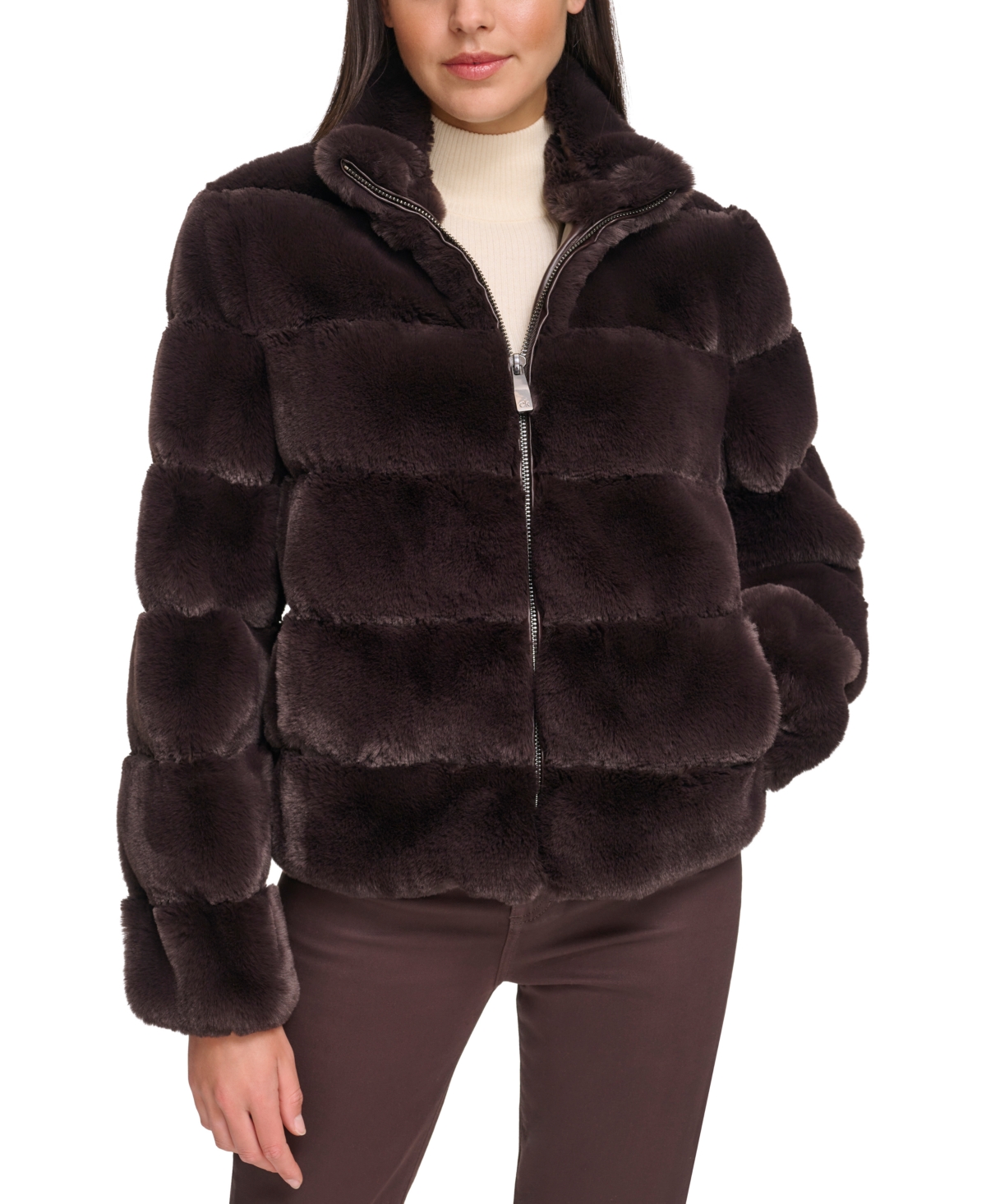 Calvin Klein Women's Faux-fur Coat In Chocolate