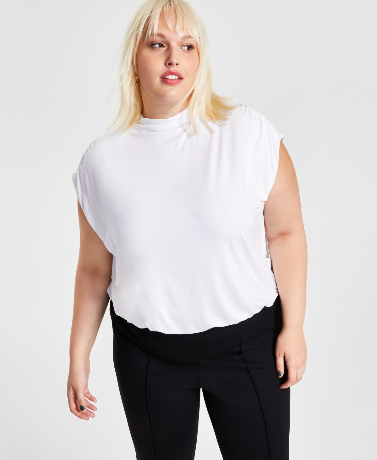 Bar Iii Trendy Plus Size Short-sleeve Blouson Tee, Created For Macy's In Bright White