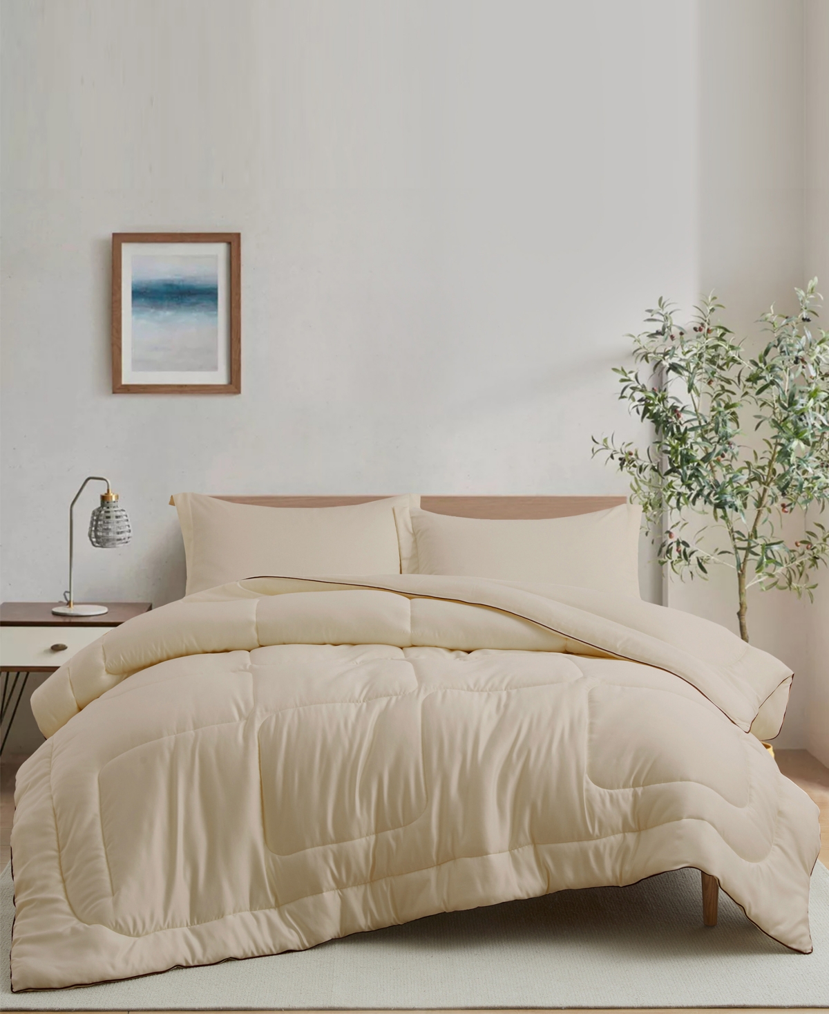 Unikome Silky Satin Down Alternative 3 Piece Comforter Set, Twin In Champagne