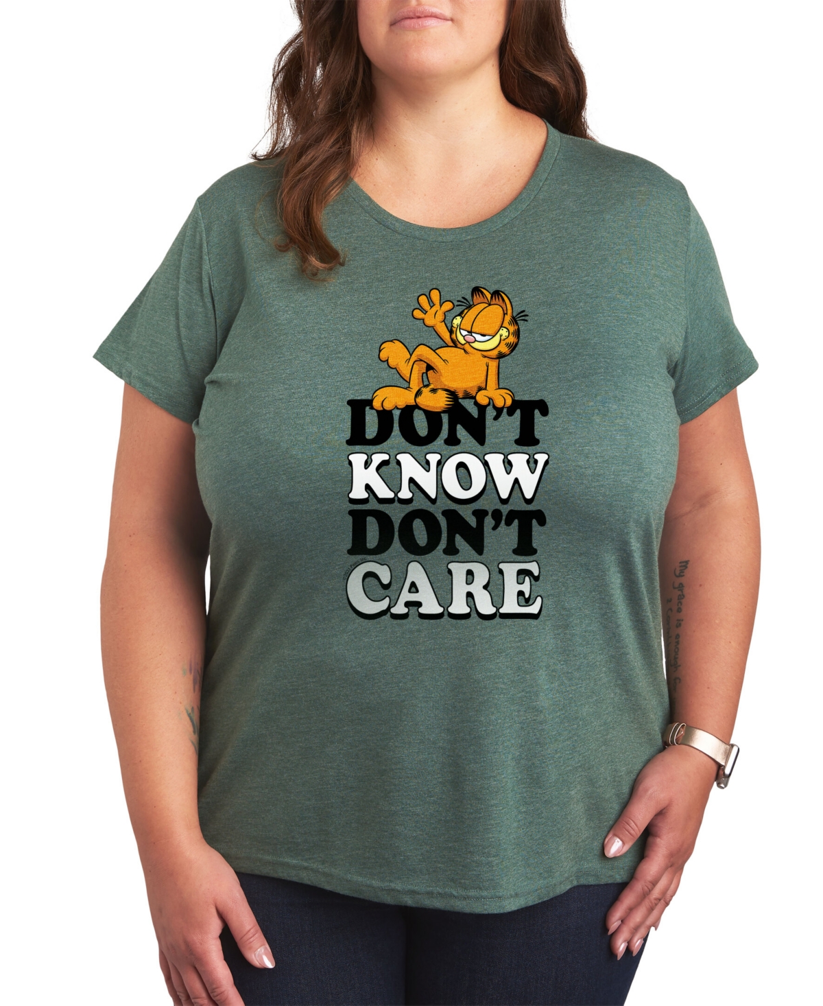 Air Waves Trendy Plus Size Garfield Graphic T-shirt In Green