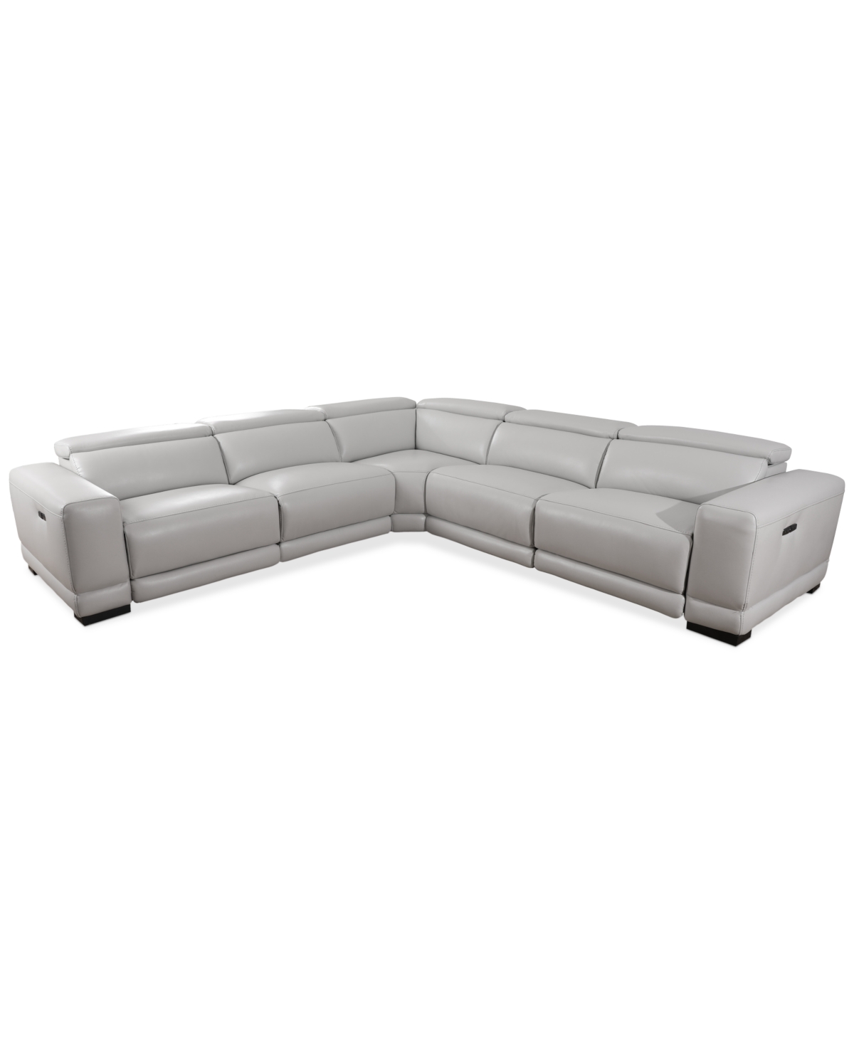 Furniture Krofton 5-pc. Beyond Leather Fabric Sectional With 3 Power Motion Recliners, Created For Macy's In Fog