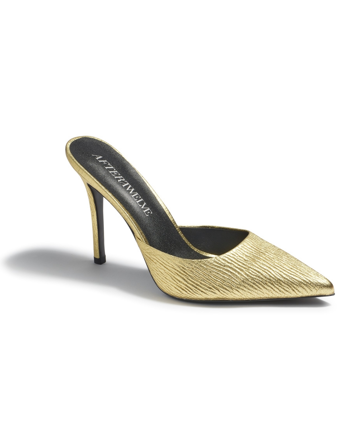Womens Gold Leather Heels ( Bachelorette Mules) - Textured gold leather
