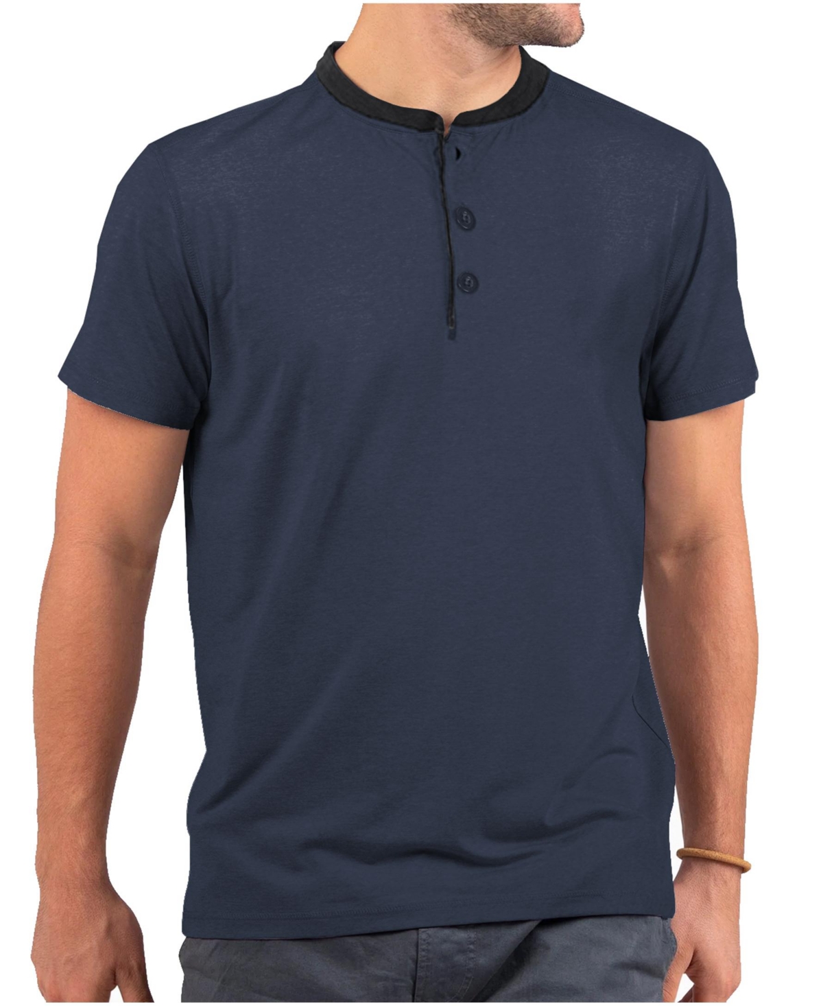 Men's Short Sleeve Henley T-Shirt - Dark gray