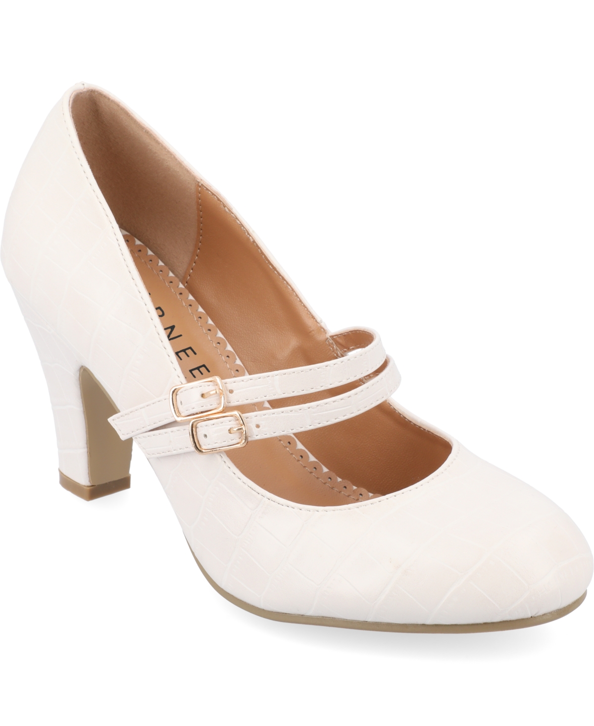 Journee Collection Womens Windy Double Strap Round Toe Block Heel Mary Jane Pumps In Ivory Croco