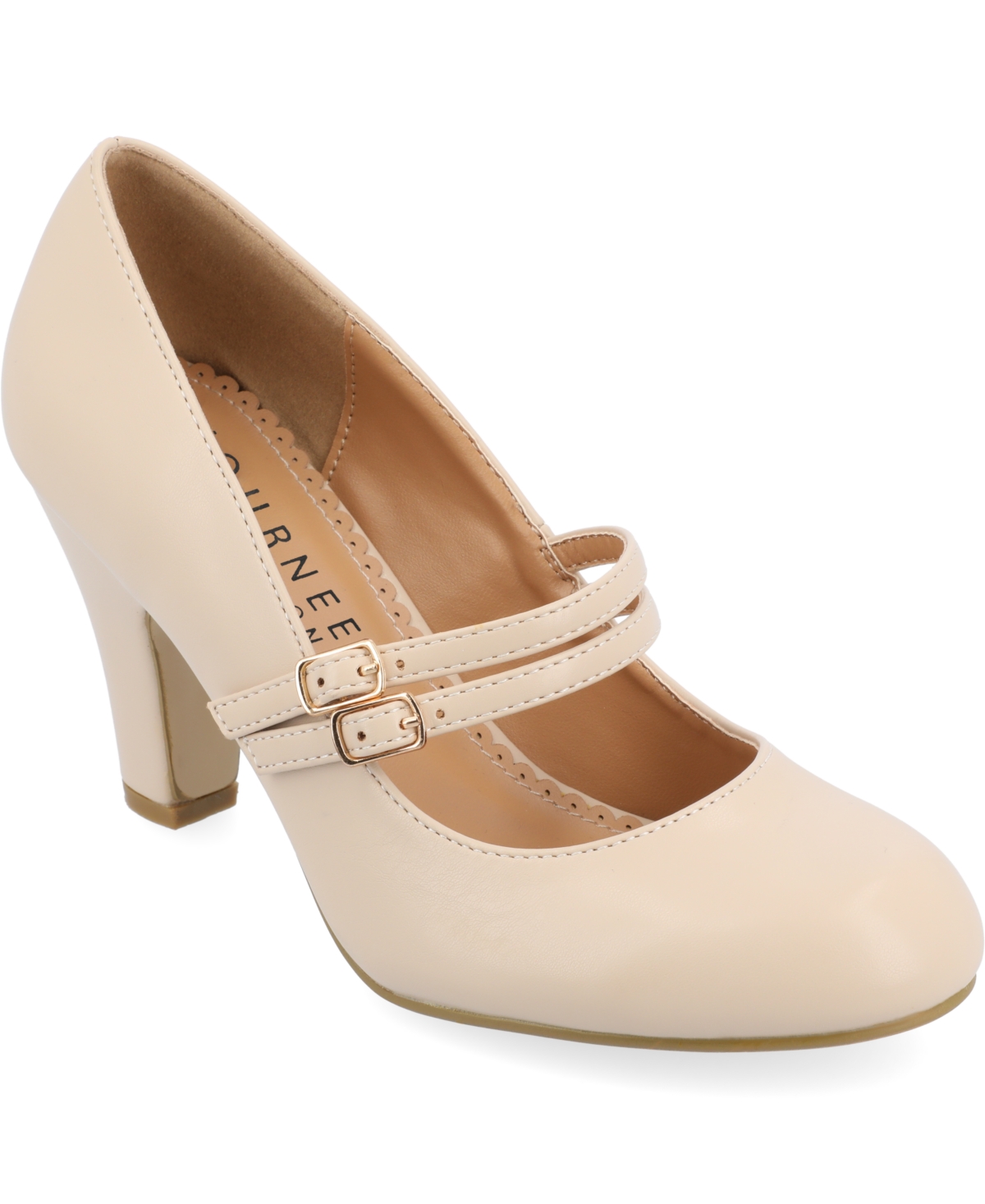 Journee Collection Womens Windy Double Strap Round Toe Block Heel Mary Jane Pumps In Nude
