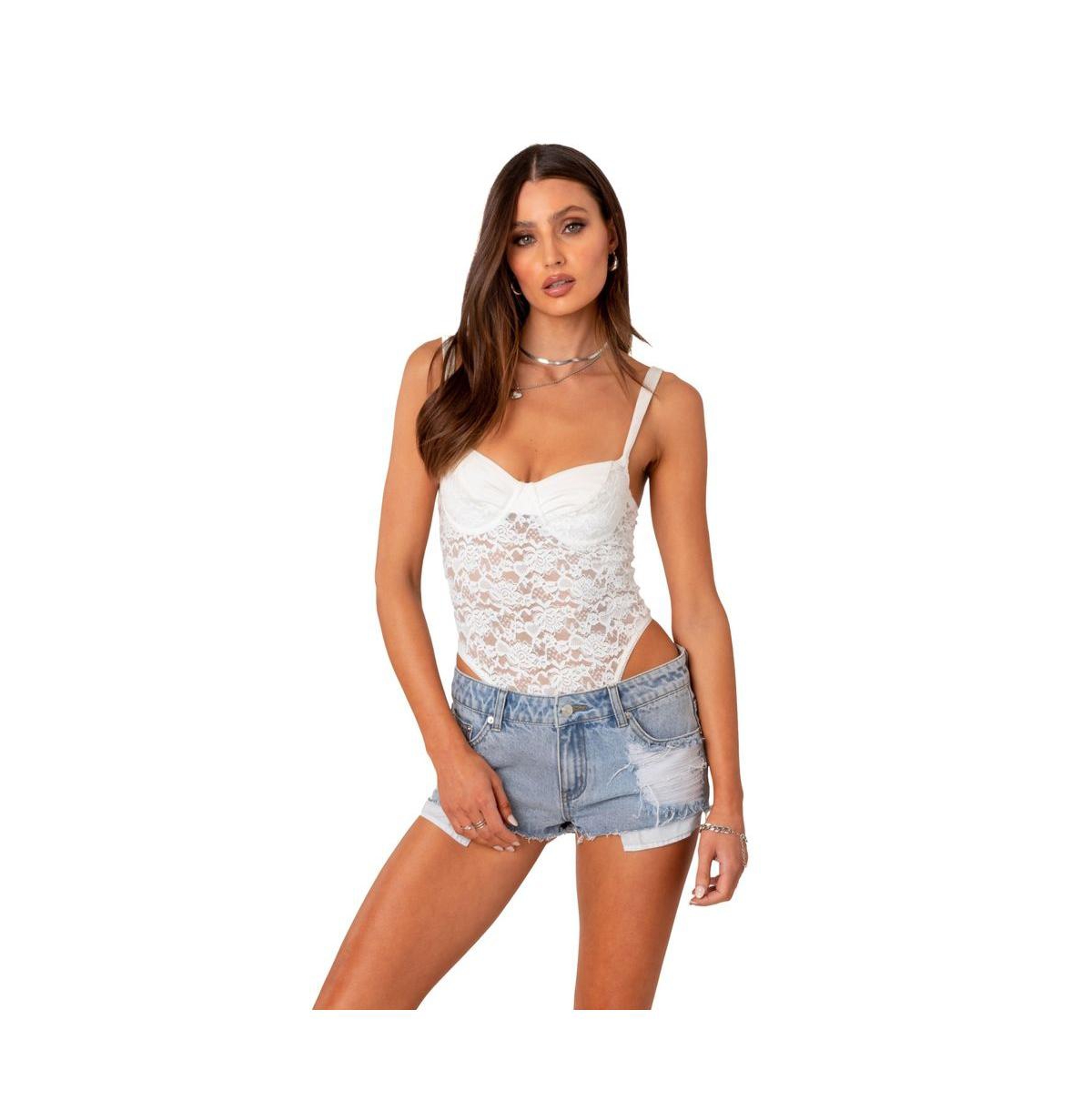 EDIKTED WOMEN'S LACE & SATIN BODYSUIT WITH CUPS