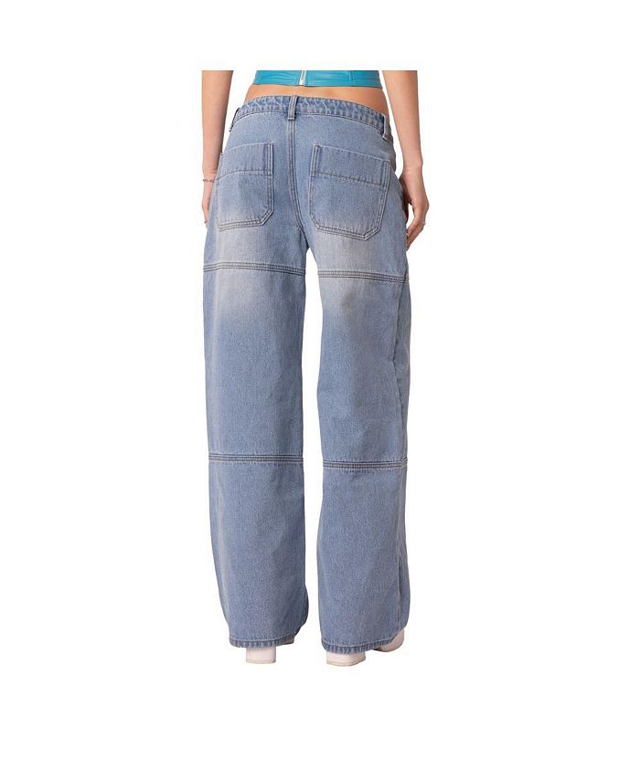 Edikted Women's Seam Detailed Low Rise Wide Leg Jeans - Macy's