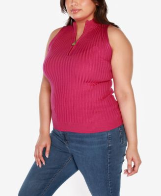 Black Label Plus Size Sleeveless Quarter Zip Sweater