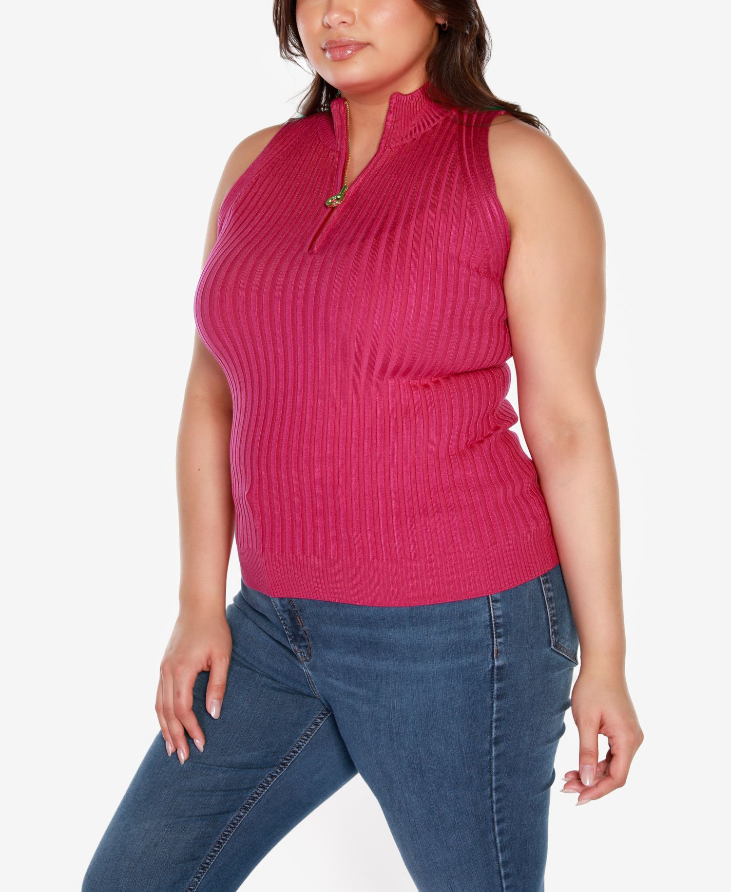 Black Label Plus Size Sleeveless Quarter Zip Sweater