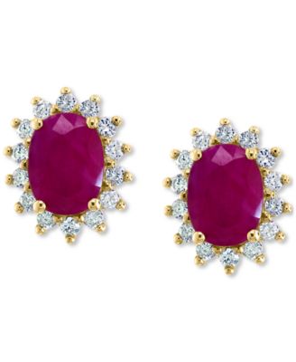 EFFY&reg; Ruby (2-7/8 ct. t.w.) & Diamond (3/8 ct. t.w.) Halo Stud Earrings in 14k Gold