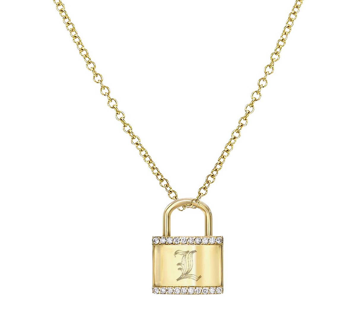 Diamond Accent Initial Lock Pendant Necklace in 14k Gold, 16" + 2" extender - S