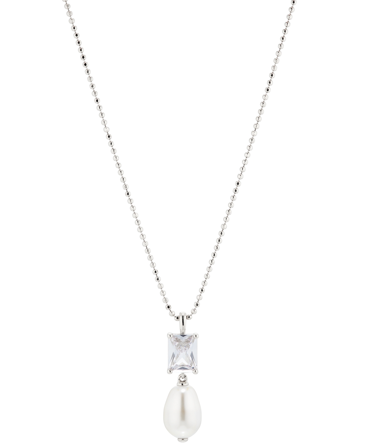 Eliot Danori 18k Gold-Plated Cubic Zirconia & Imitation Pearl Pendant Necklace, 16" + 2" extender, Created for Macy's - Rhodium