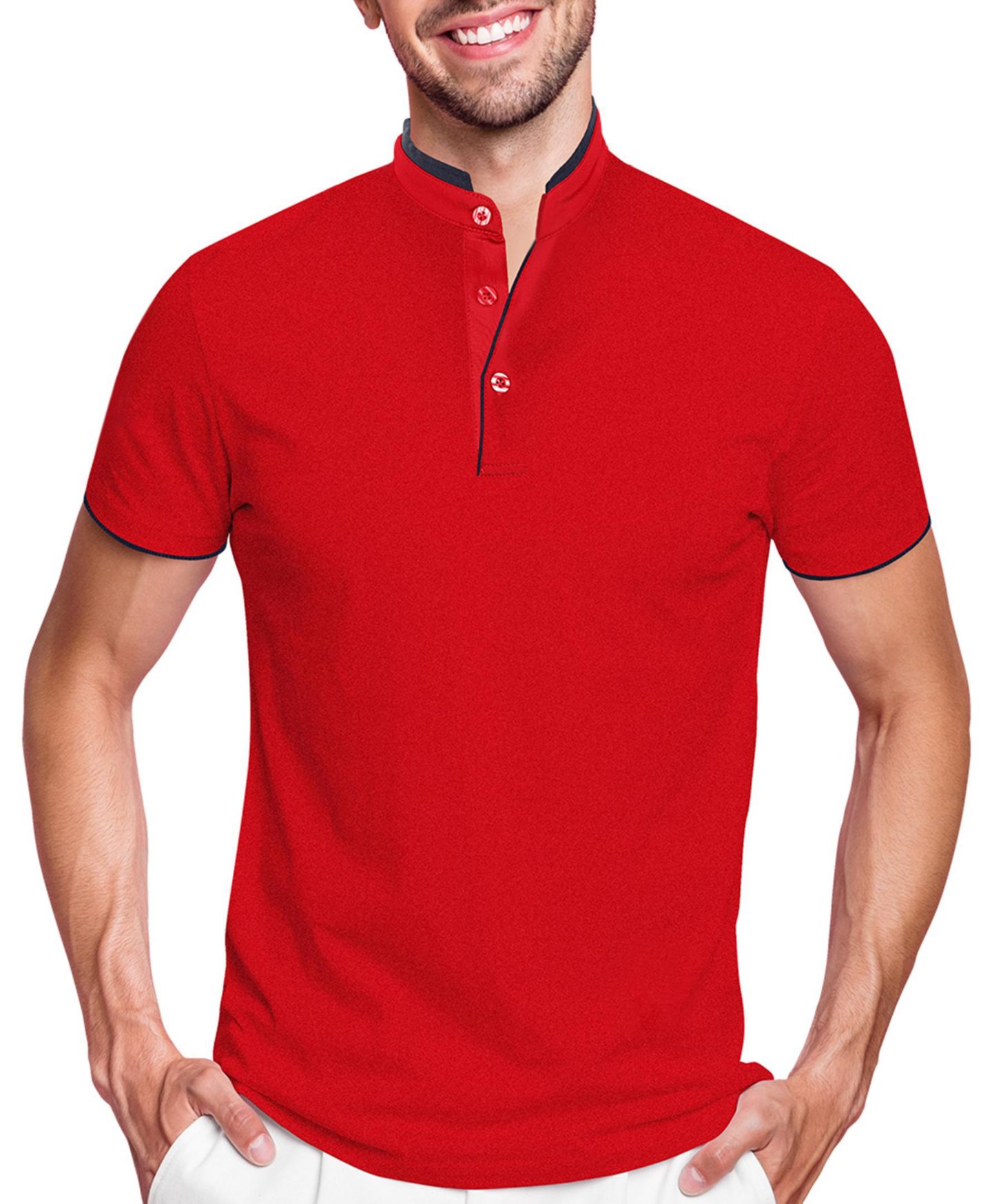Мужское поло Mio Marino Short Sleeve Henley Polo Shirt with Contrast-Trim, цвет: Красный — фото 1