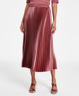 Anne Klein - Women's Pleated Satin Crepe Pull-On Midi Skirt