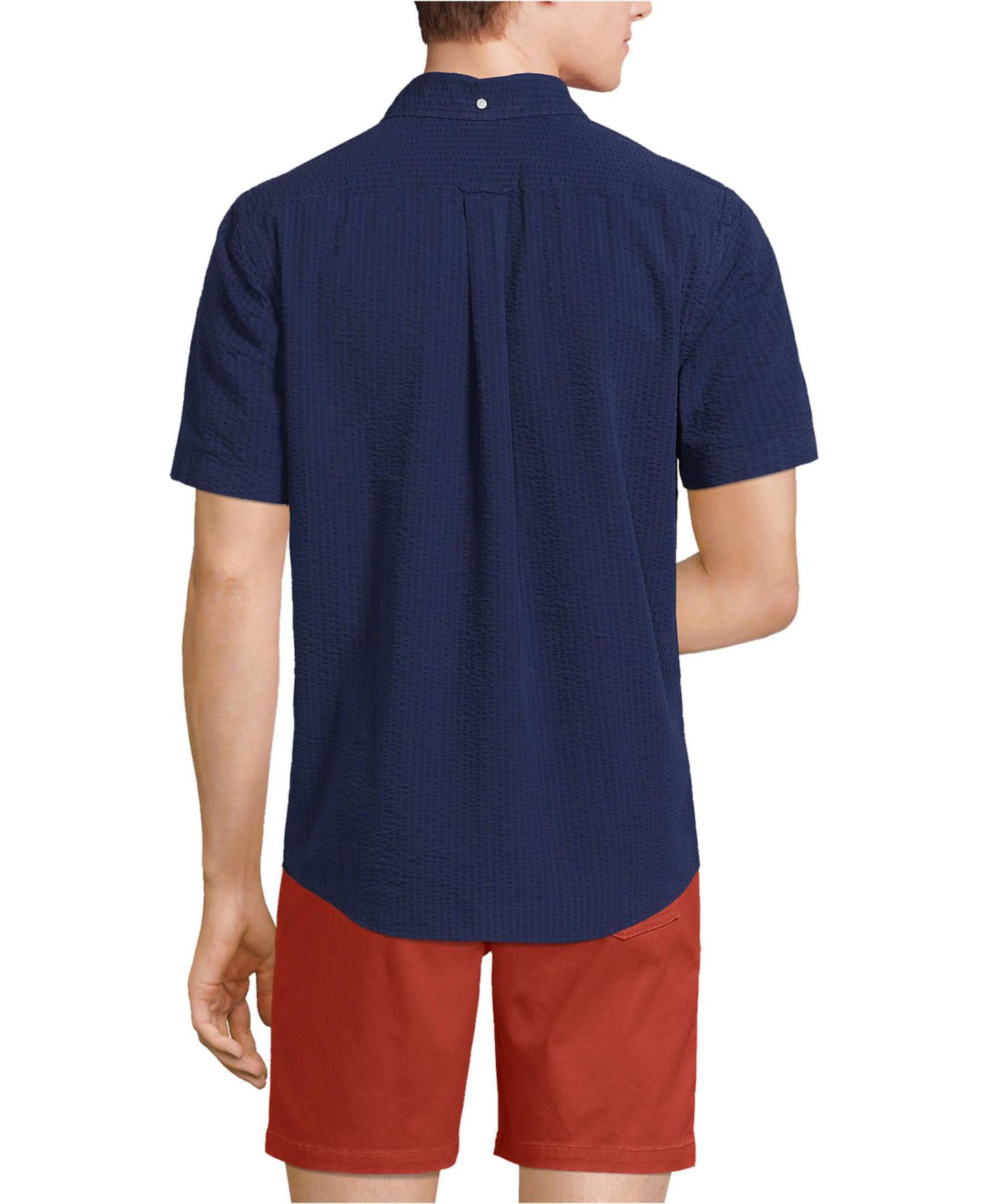 Мужская рубашка Lands' End Short Sleeve Seersucker, цвет: Морской тёмно-синий — фото 2