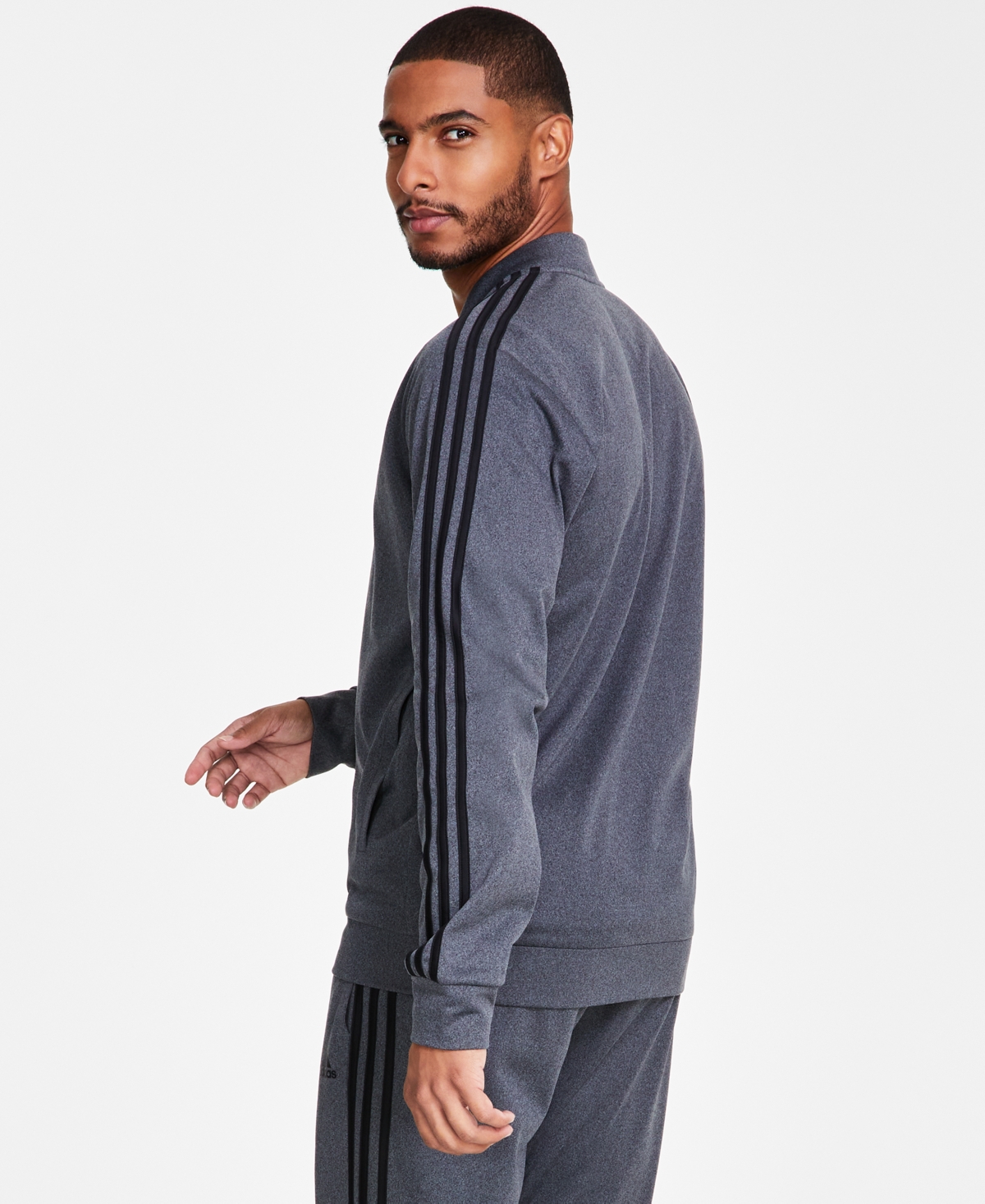 adidas Men's Tricot Heathered Logo Track Jacket -Black Stripes