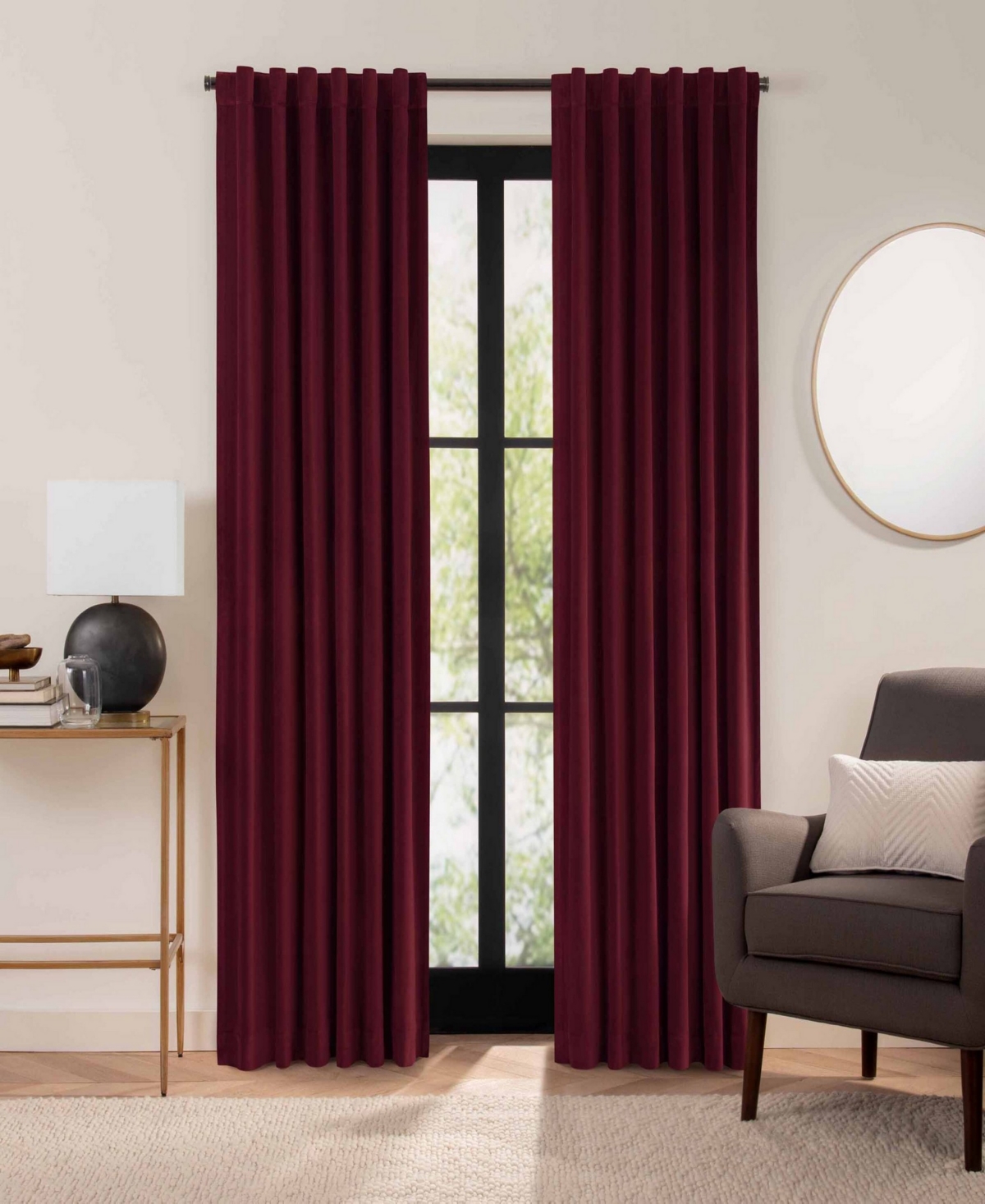 Eclipse Luxury Cotton Velvet 100% Blackout Rod Pocket Back Tab 1 Piece Curtain Panel, 84" X 50" In Port