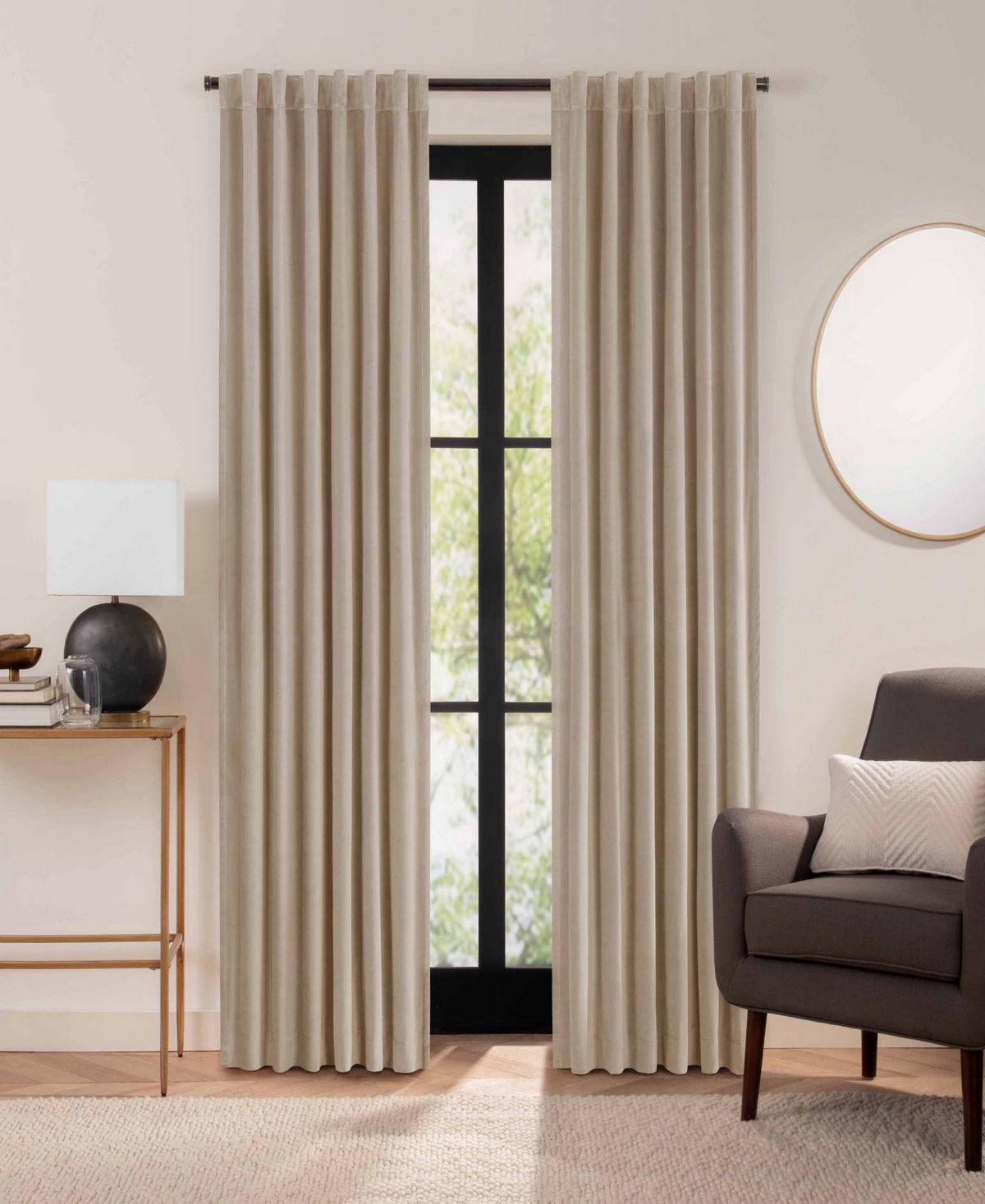 Eclipse Luxury Cotton Velvet 100% Blackout Rod Pocket Back Tab 1 Piece Curtain Panel, 84" X 50" In Taupe