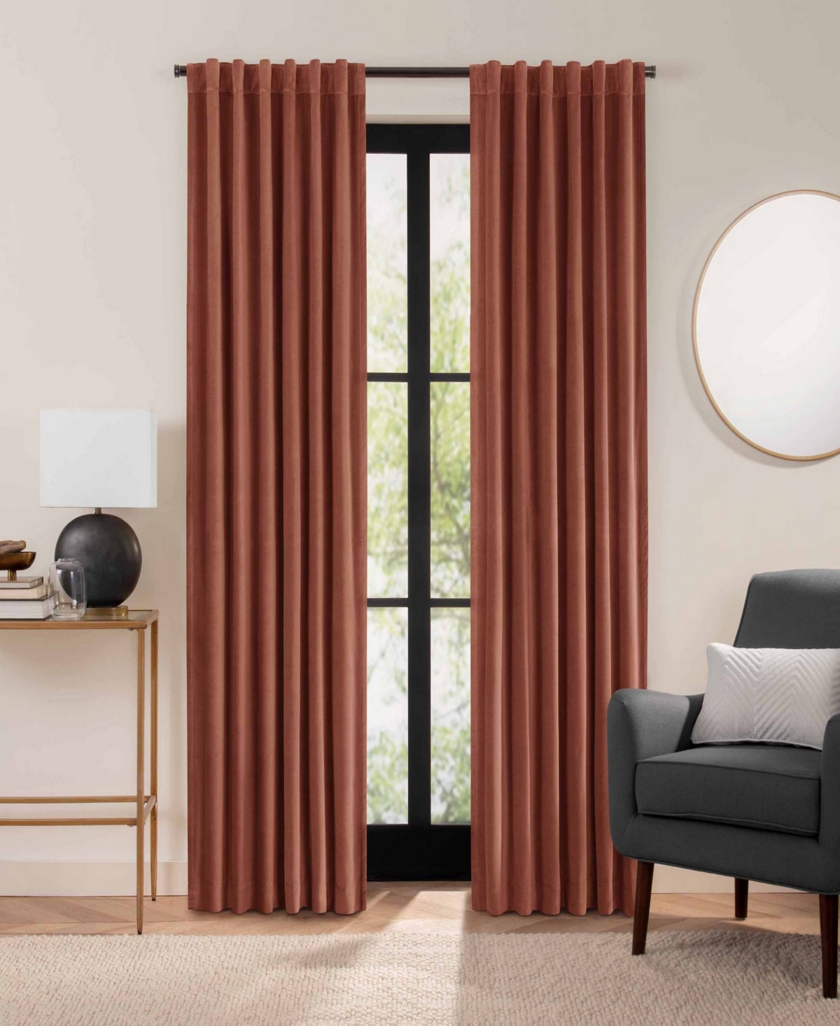 Eclipse Luxury Cotton Velvet 100% Blackout Rod Pocket Back Tab 1 Piece Curtain Panel, 84" X 50" In Copper
