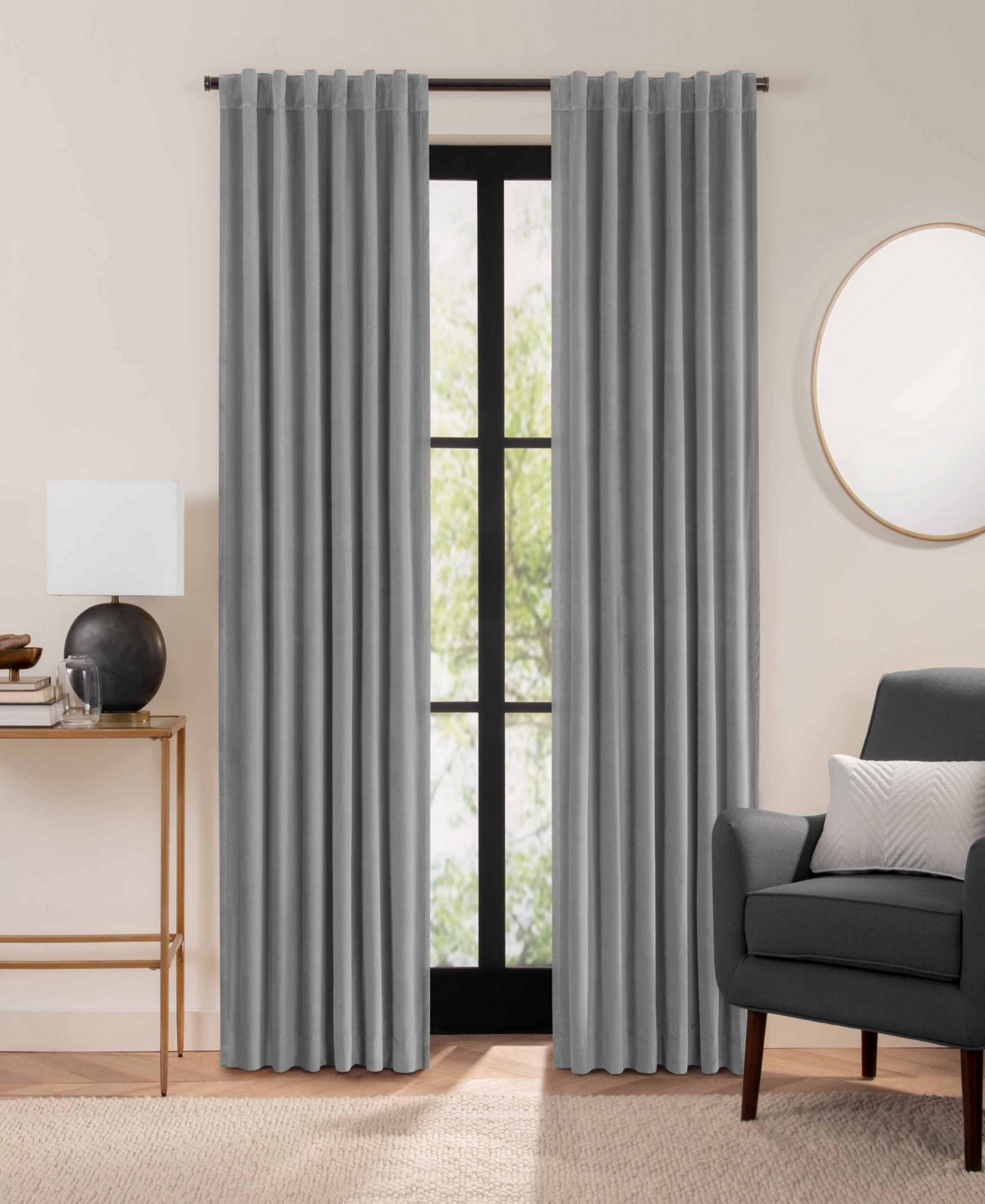Eclipse Luxury Cotton Velvet 100% Blackout Rod Pocket Back Tab 1 Piece Curtain Panel, 84" X 50" In Dark Gray