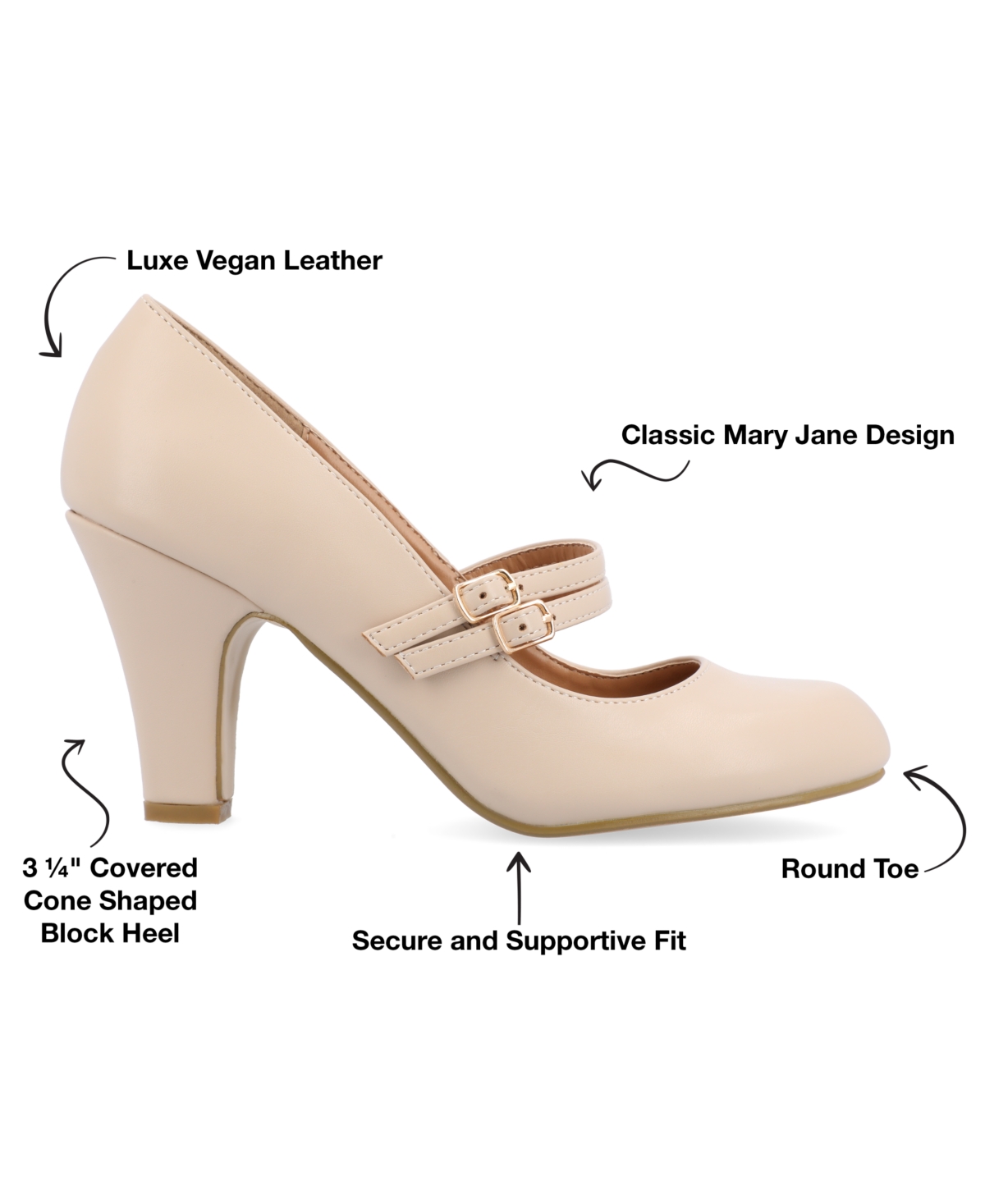 Journee Collection Womens Windy Double Strap Round Toe Block Heel Mary Jane Pumps In Nude