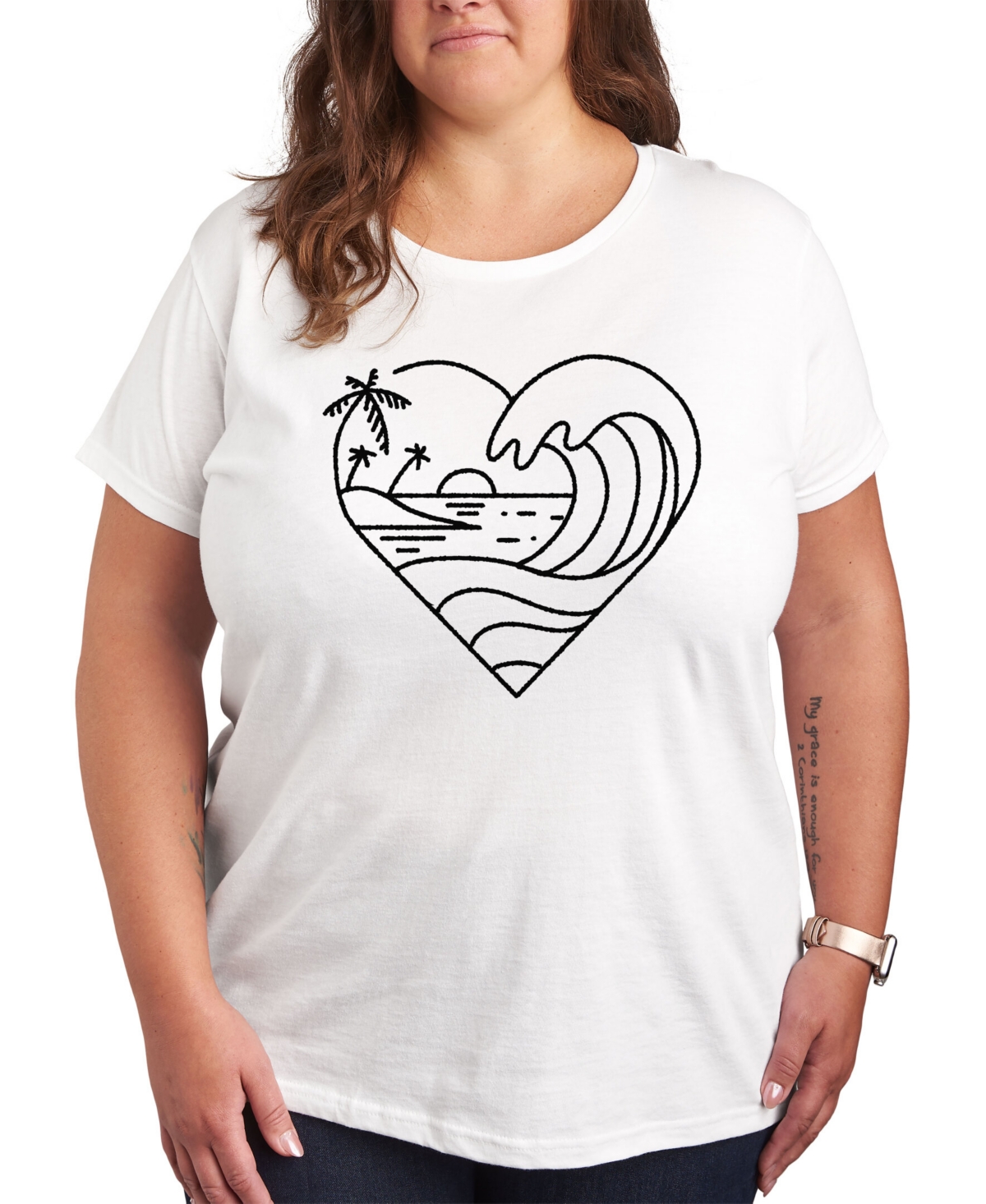 Air Waves Trendy Plus Size Beachy Heart Graphic T-shirt In White