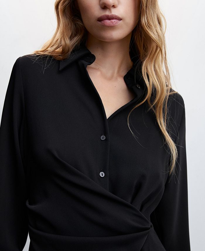 MANGO Women's Ruffled Long Sleeve Shirt Dress