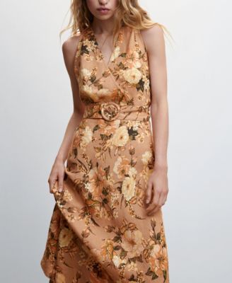mango brown floral dress Women's Linen-Blend on-disco-sale Opal Dress this dress is designed Color:Grey Jacket With Black Pant