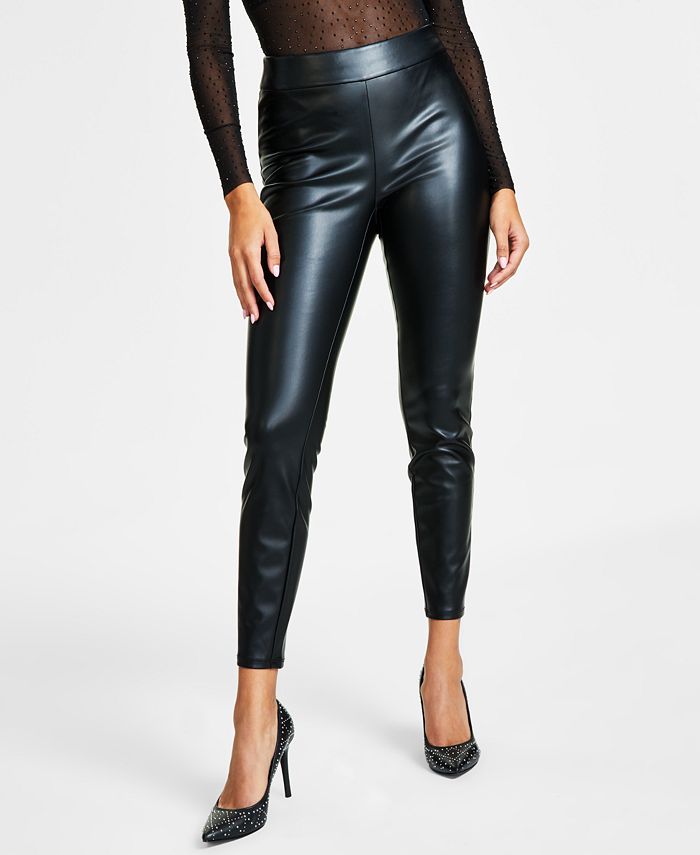 Time and Tru Women's High Rise Stretch Faux Leather Ankle Leggings