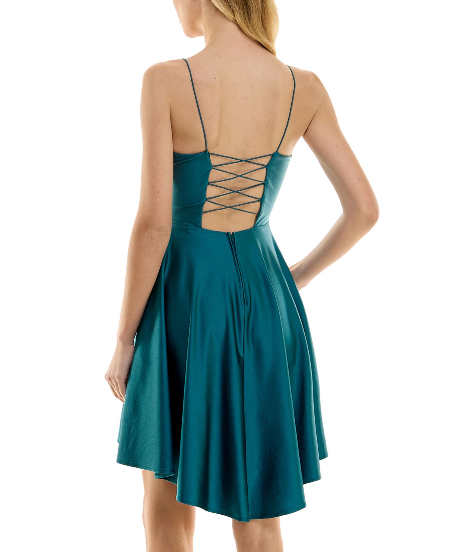 Juniors' Plunge-Neck Lace-Up Skater Dress