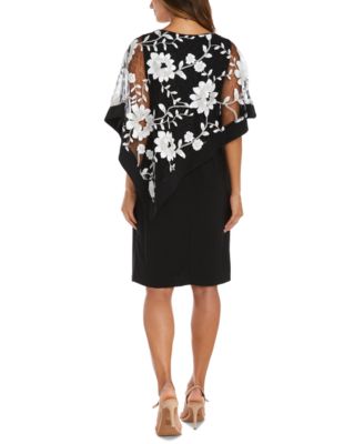 Petite Floral-Embroidered Poncho Dress
