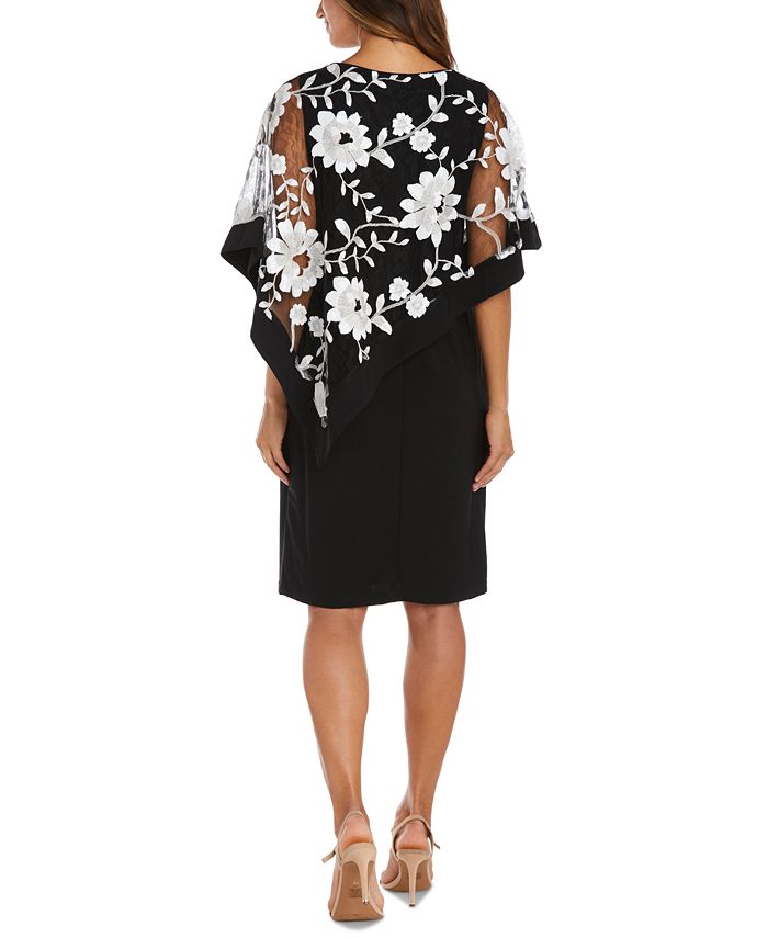 R & M Richards Petite Floral-Embroidered Poncho Dress - Macy's