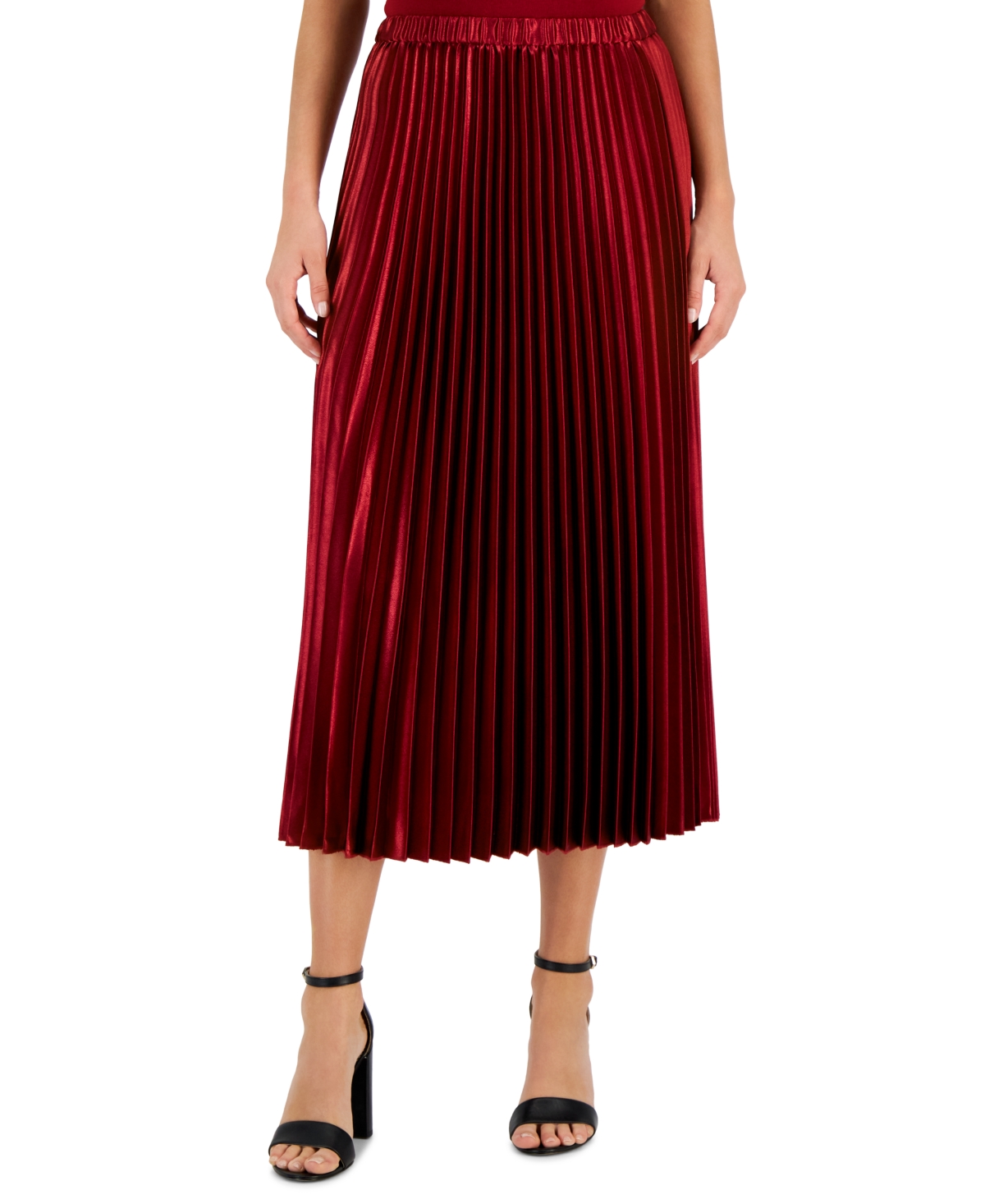 Anne Klein Women's Satin Pleated Pull-on Midi Skirt In Titian Red